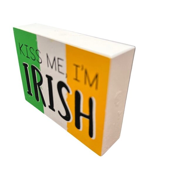 Kiss Me Irish Wooden Sign Block Decor St Paddy Tiered Tray Table Top St Patrick - Picture 3 of 8